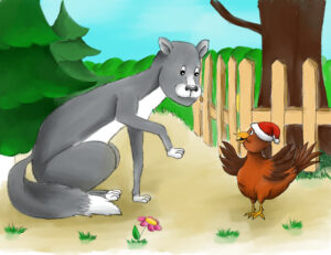 Illustration Wolf und Huhn