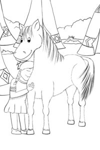 Illustration Indianermädchen mit Pferd